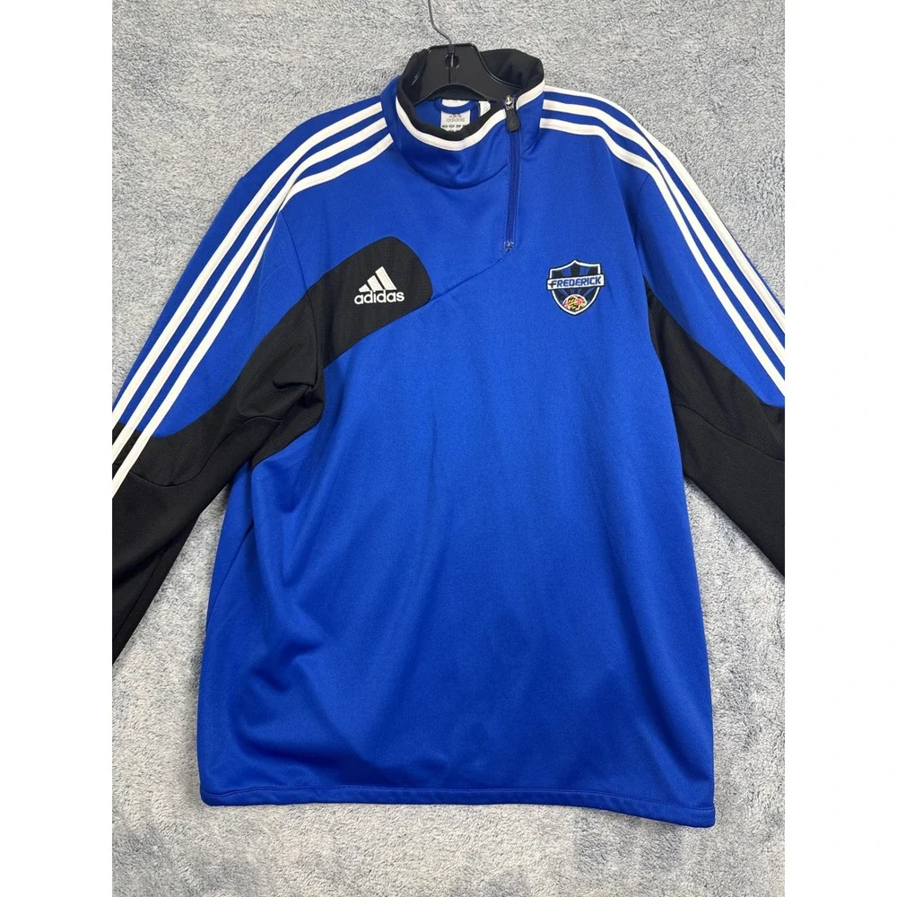 Adidas Mens XL Blue ClimaCool Frederick Soccer Quarter Zip Training Top Pullover